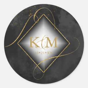 Sticker Rond Lignes fines Gold Abstrait Mariage noir ID867