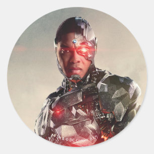 Sticker Rond Ligue de Justice   Cyborg Sur Le Champ De Bataille