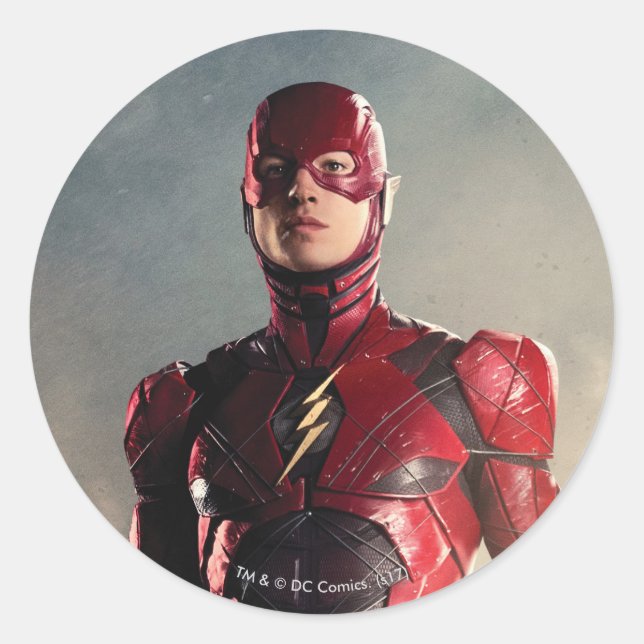 Sticker Rond Ligue de Justice | Le Flash Sur Le Champ De Batail (Devant)