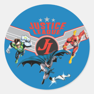 Sticker Rond Ligue de la justice Flying Air Badge and Heroes