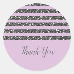 Sticker Rond Lila Lavande Violet Paillettes Argent Rayures Soir