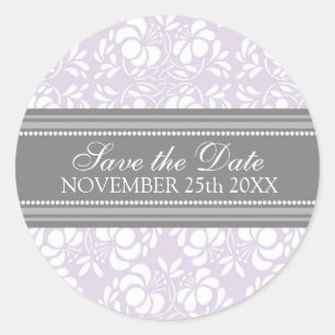 Sticker Rond Lilac Damask Enregistrer la date Enveloppe Sceau