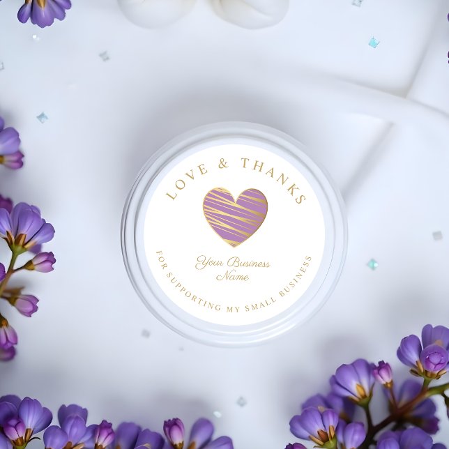 Sticker Rond Lilac Heart Love & Merci Soutien aux entreprises (Lilac Heart Love & Thanks Supporting Small Business Classic Round Sticker. )