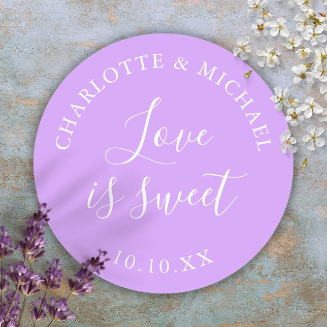 Sticker Rond Lilac Love Est Un Mariage Sucré Faveur (Lilac Love Is Sweet Wedding Favor Classic Round Sticker)