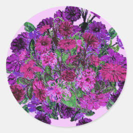 Sticker Rond Lilac mou avec chevalet à fleurs mauve