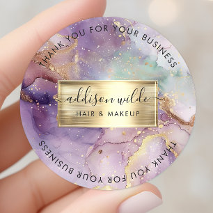 Sticker Rond Lilac Paillettes Aquarelle Faux Papier Métallisé D