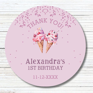 Sticker Rond Lilac Pink Girl Crème de glace 1er anniversaire Me