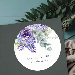 Sticker Rond Lilac Succulent Eucalyptus Botanical Bunch Mariage
