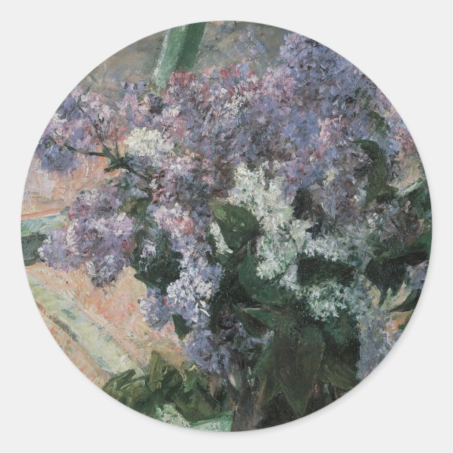 Sticker Rond Lilacs dans une fenêtre par Mary Cassatt, Art Vint (Devant)