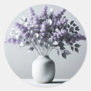 Sticker Rond Lilacs et bouquet de feuilles d'argent