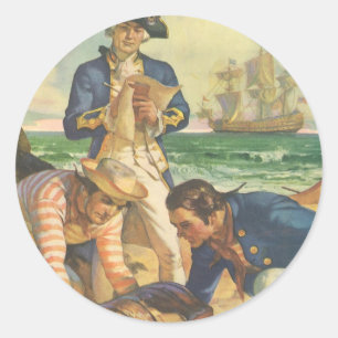 Sticker Rond L'île au trésor, Contes de fées vintage Pirates