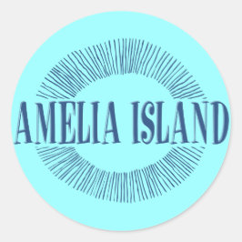 Sticker Rond L'île d'Amelia en bleu avec design solaire
