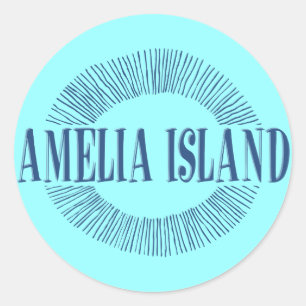 Sticker Rond L'île d'Amelia en bleu avec design solaire