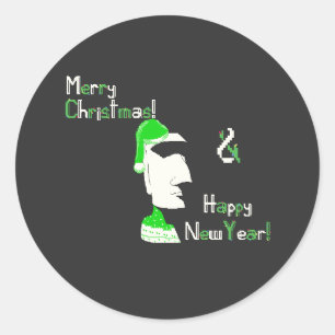 Sticker Rond L'île de Pâques Noël statue pixel art