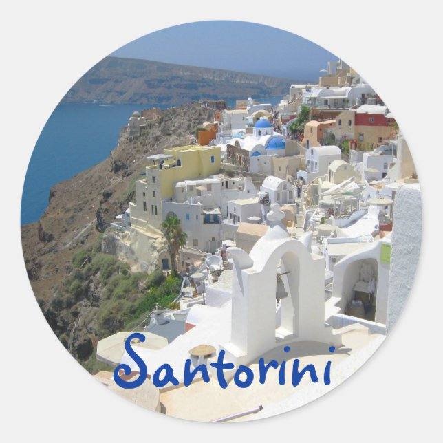 Sticker Rond L'île de Santorin Grèce (Devant)