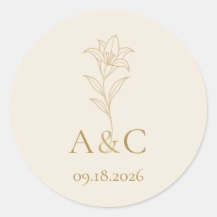 Sticker Rond Lily Champagne Ivoire Mariage Monogramme Enveloppe