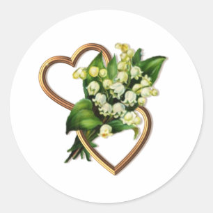 Sticker Rond Lily de la Vallée avec deux Coeurs Romantique