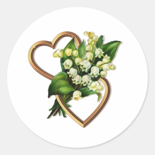 Sticker Rond Lily de la Vallée avec deux Coeurs Romantique (Devant)