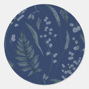 Sticker Rond Lily de Vallée avec des fougères    Bleu Foncé