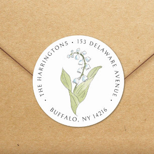 Sticker Rond Lily of the Valley May Floral Adresse de retour