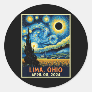 Sticker Rond Lima Ohio Total Solaire Eclipse 2024 Starry Night