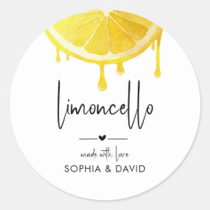 Sticker Rond Limoncello Aquarelle Citron Liqueur Maison 