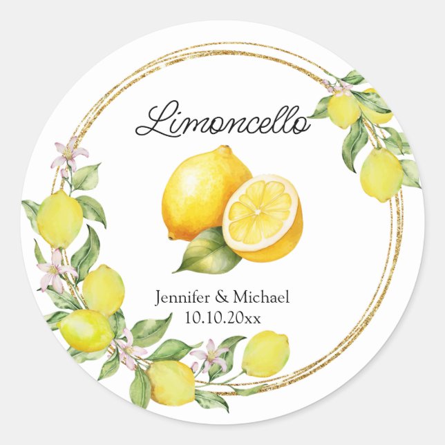 Sticker Rond limoncello aquarelle lemon mariage été (Devant)