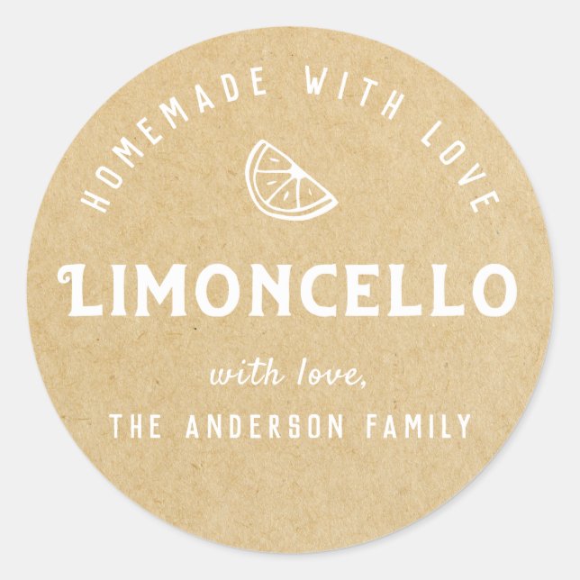 Sticker Rond Limoncello fait maison avec amour Kraft moderne (Devant)