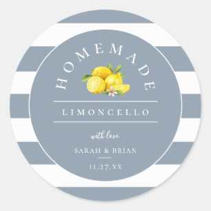 Sticker Rond Limoncello moderne Dusty Blue Stripe