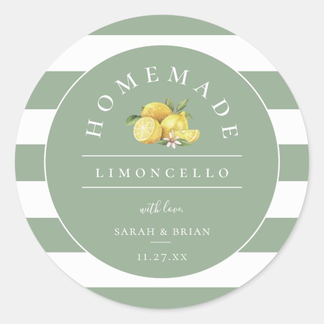 Sticker Rond Limoncello moderne Dusty Sage Green Stripe (Devant)