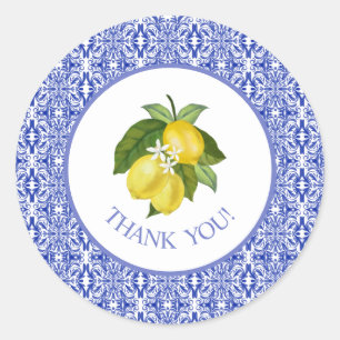 Sticker Rond Limone I Citron Italien & Carreau Bleu Merci