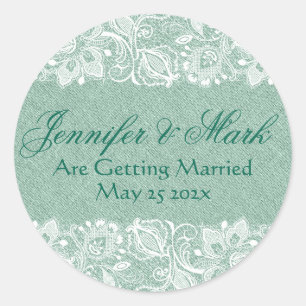 Sticker Rond Lin vert Burlap & Lace florale blanche 2 Invitatio