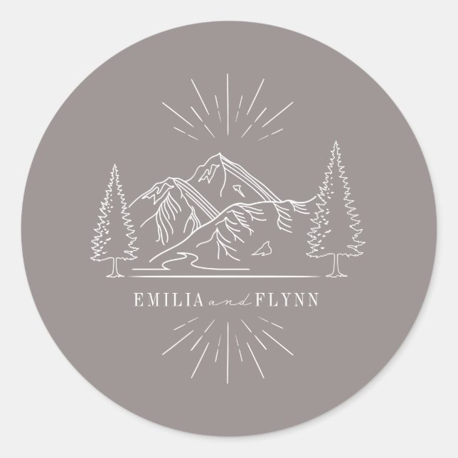 Sticker Rond Line Art Mountains Mariage Amethyst Mariage (Devant)