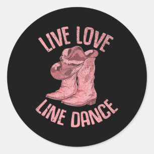 Sticker Rond Line Dancing Cowboy Boots Casquette Line Dancer Li