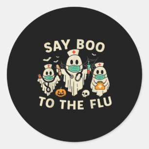 Sticker Rond L'infirmière Halloween fantôme équipage vaccin dit