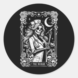 Sticker Rond L'infirmière Skeleton Tarot Card Drôle infirmière 