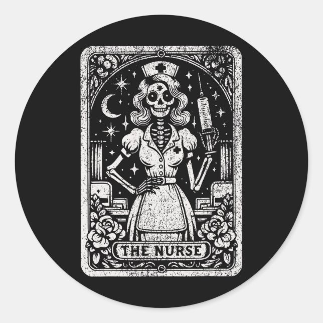 Sticker Rond L'infirmière Skeleton Tarot Card Drôle infirmière  (Devant)
