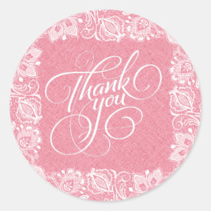Sticker Rond Linge rose et blanc en dentelle florale