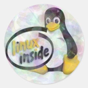 Sticker Rond LINUX INSIDE Tux Linux Penguin Logo