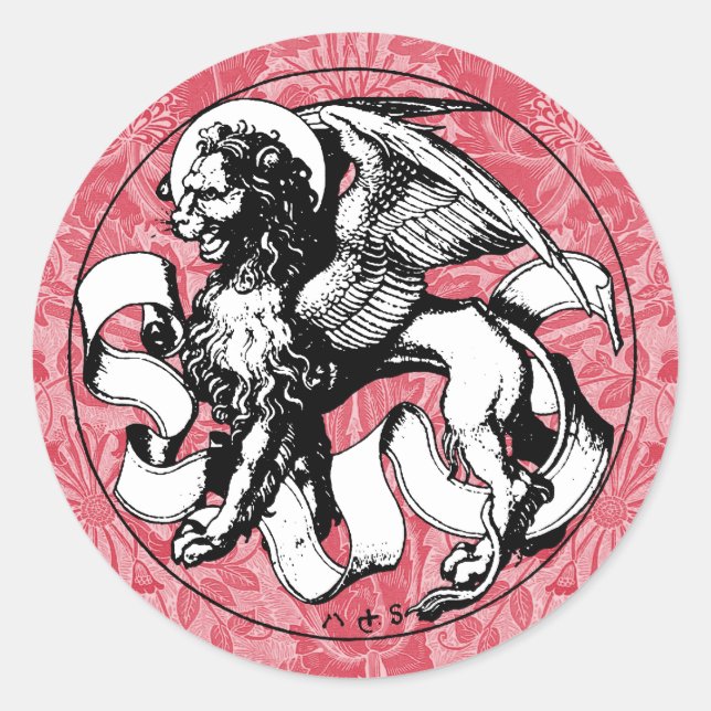 Sticker Rond Lion ailé Saint-Marc du XVe siècle (Devant)