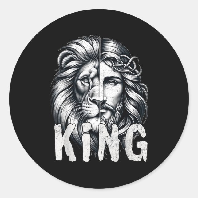 Sticker Rond Lion And Jesus King Christian Faith Design  (Devant)