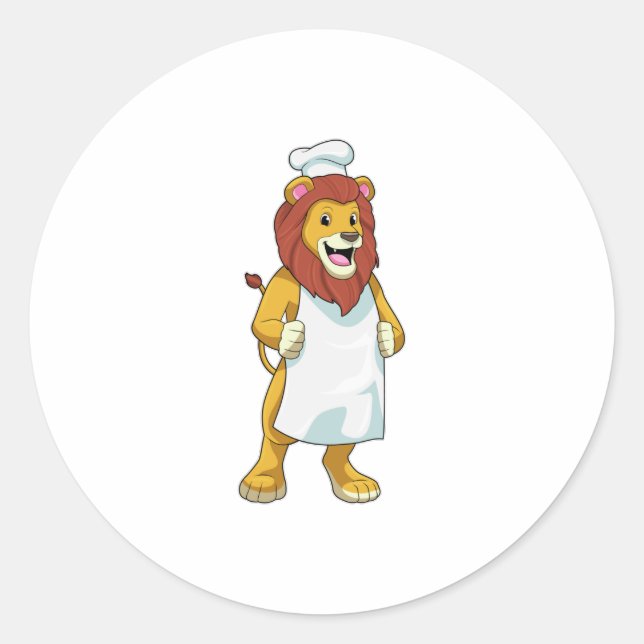 Sticker Rond Lion as Cook with Chef Cooking apron (Devant)