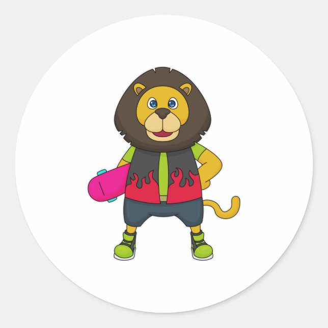 Sticker Rond Lion as skater with skateboard (Devant)