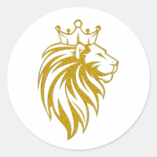 Sticker Rond Lion Avec Couronne - Style Or 2