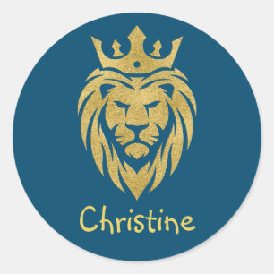 Sticker Rond Lion Avec Couronne - Style Or 3