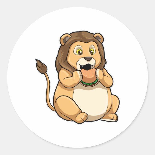 Sticker Rond Lion avec hamburger (Devant)
