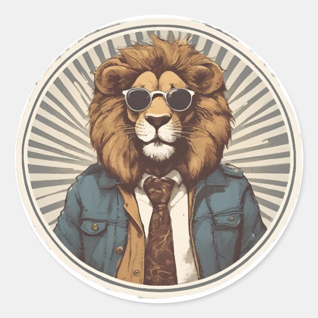 Sticker Rond Lion avec lunettes de soleil (Devant)