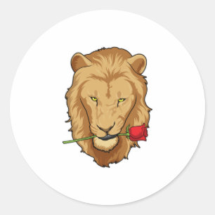 Sticker Rond Lion avec Rose