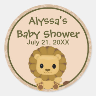 Sticker Rond LION Baby shower blanc étiquette/sceau Nali NJL #0