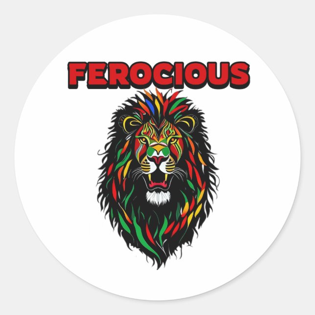 Sticker Rond Lion coloré féroce (Devant)